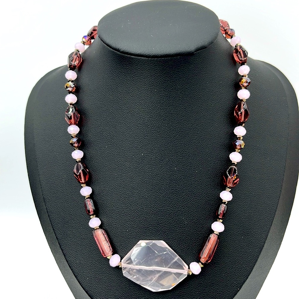 Purple & Pink Glass And Plastic Vintage Chocker Necklace